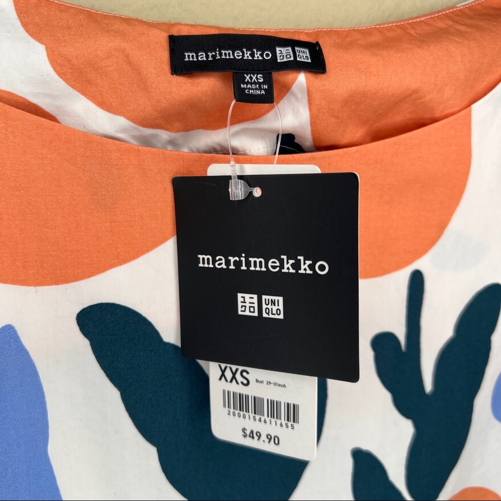 MARIMEKKO x UNIQLO Sleeveless A-Line Dress - Coral & Blue Floral - Sz XXS - Picture 7 of 10